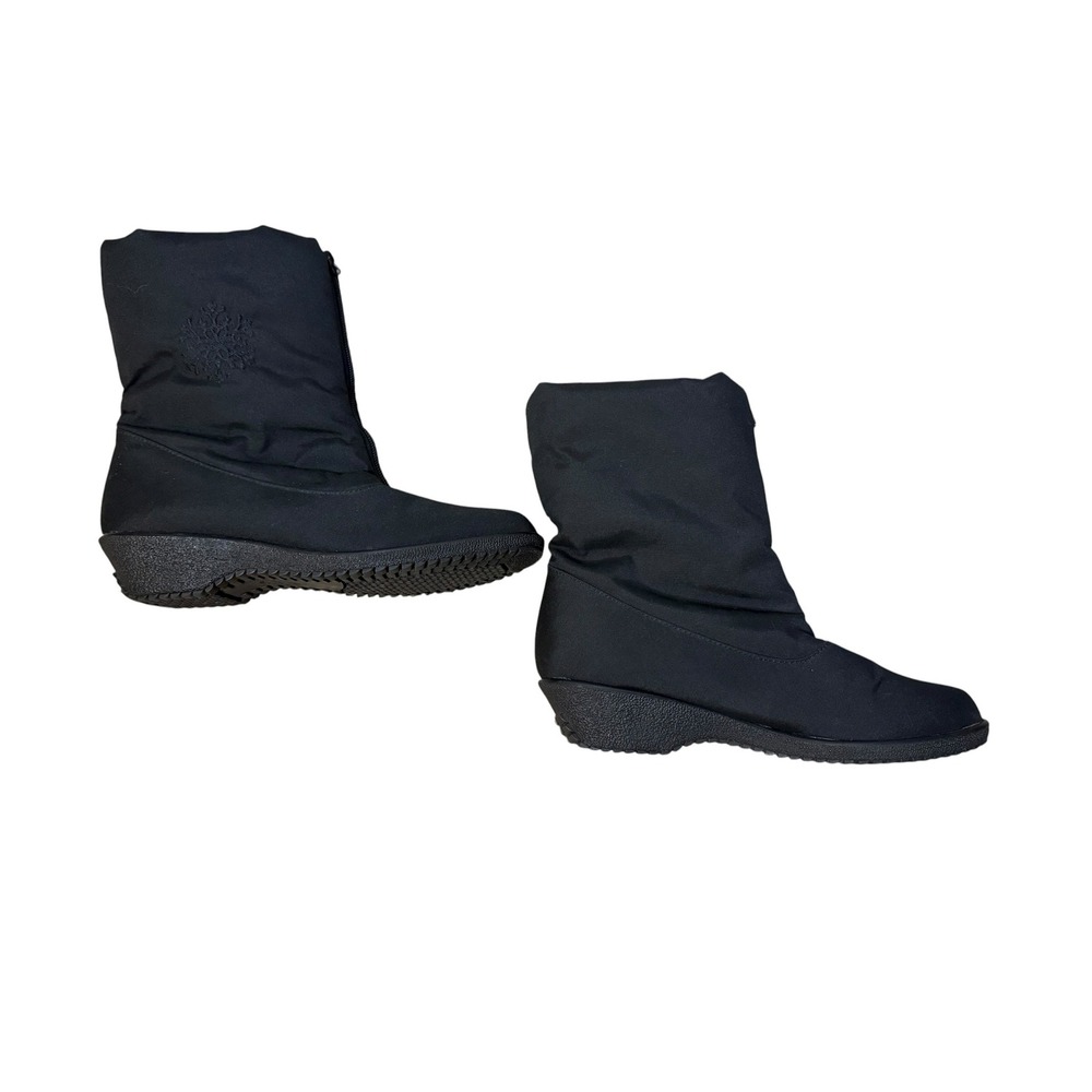 Toe Warmers Canada Womens Black Snowflake Zip Up Winter Boots Faux Fur Lined 8N